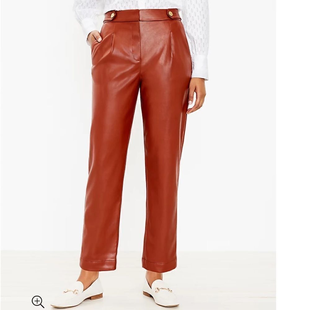 LOFT Button Tab Slim Pants in Faux Leather SIZE 12t 12 tall brown new nwt